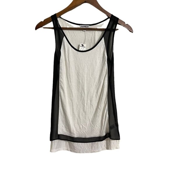 Express Womens NWT White black Sheer Panel Sleeveless Tank Top Blouse XS - Picture 1 of 6